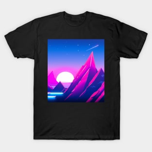 Colorfull mountain sunset with a comet passing by T-Shirt